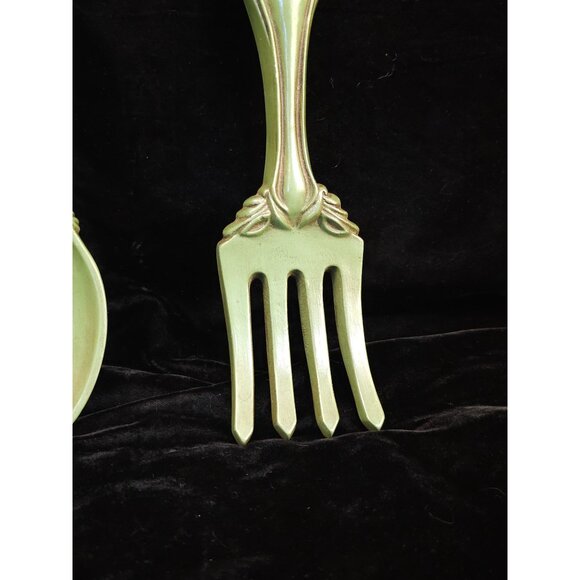 Vintage Green Ceramic Spoon & Fork Wall Decor Set With Ornate Details - Picture 2 of 8